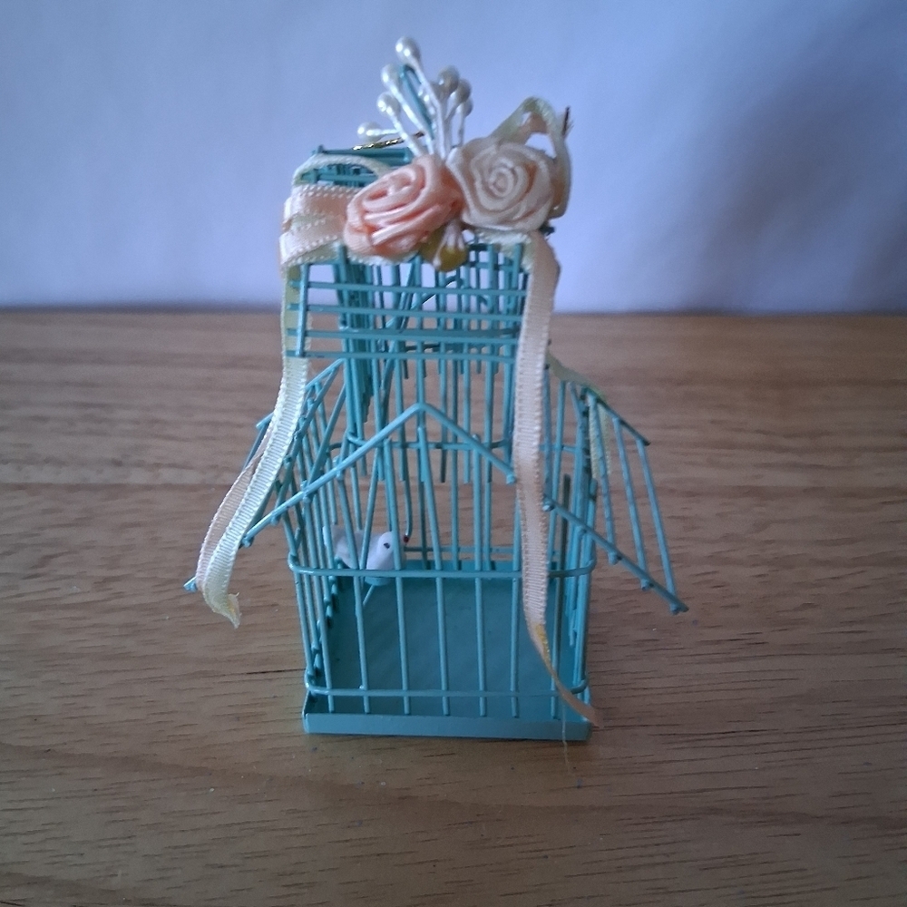Decorative Blue Birdcage with Floral Accents Christmas Ornament - Picture 2 of 7